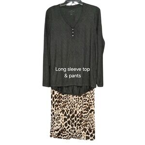 New Directions Sleep Set/3, Animal Print &‎ Charcoal Gray, M